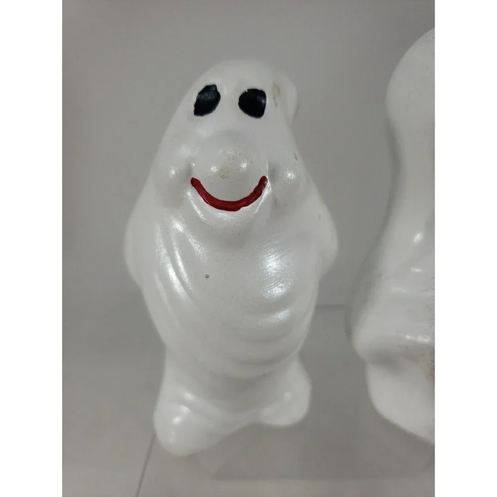 Vintage Ceramic Ghosts Smiling c1980s Hand Painted Halloween